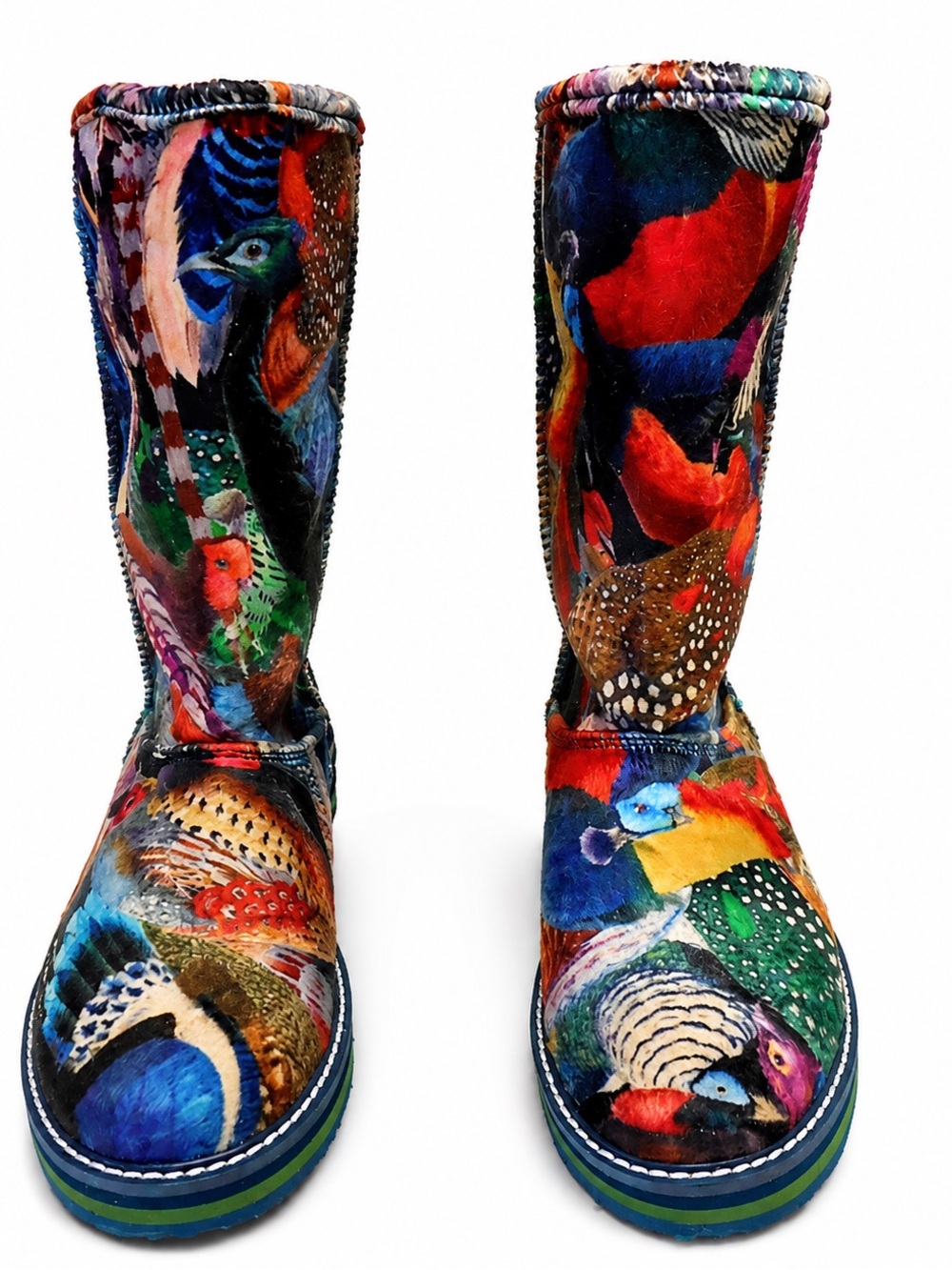 Desigual Velvet Panda Mid Calf Boots EU 37 US 6.5 Bird Print Boho Art Rare - Picture 2 of 4
